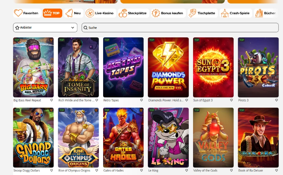 Eine Ansicht an Slots, die ich bei AllSpins Casino gespielt habe