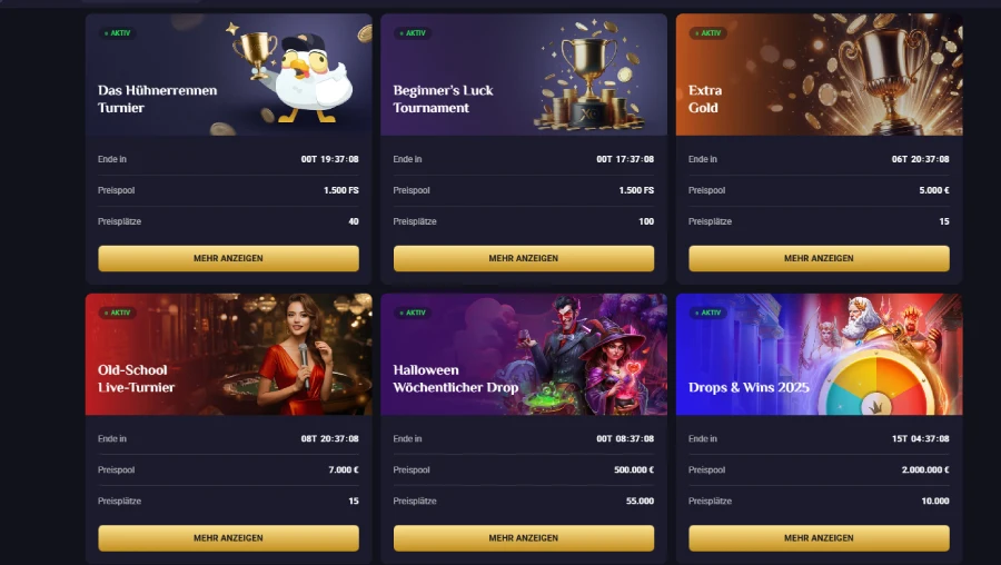 Eine Übersicht der verschiedenen Turniere bei RollXO Casino
