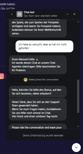 Ein Ausschnitt des Fensters des Kundendiensts bei Spirit Casino